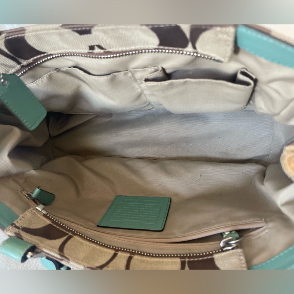 Coach Brown and Green Signature Tote Bag - Picture 6 of 13